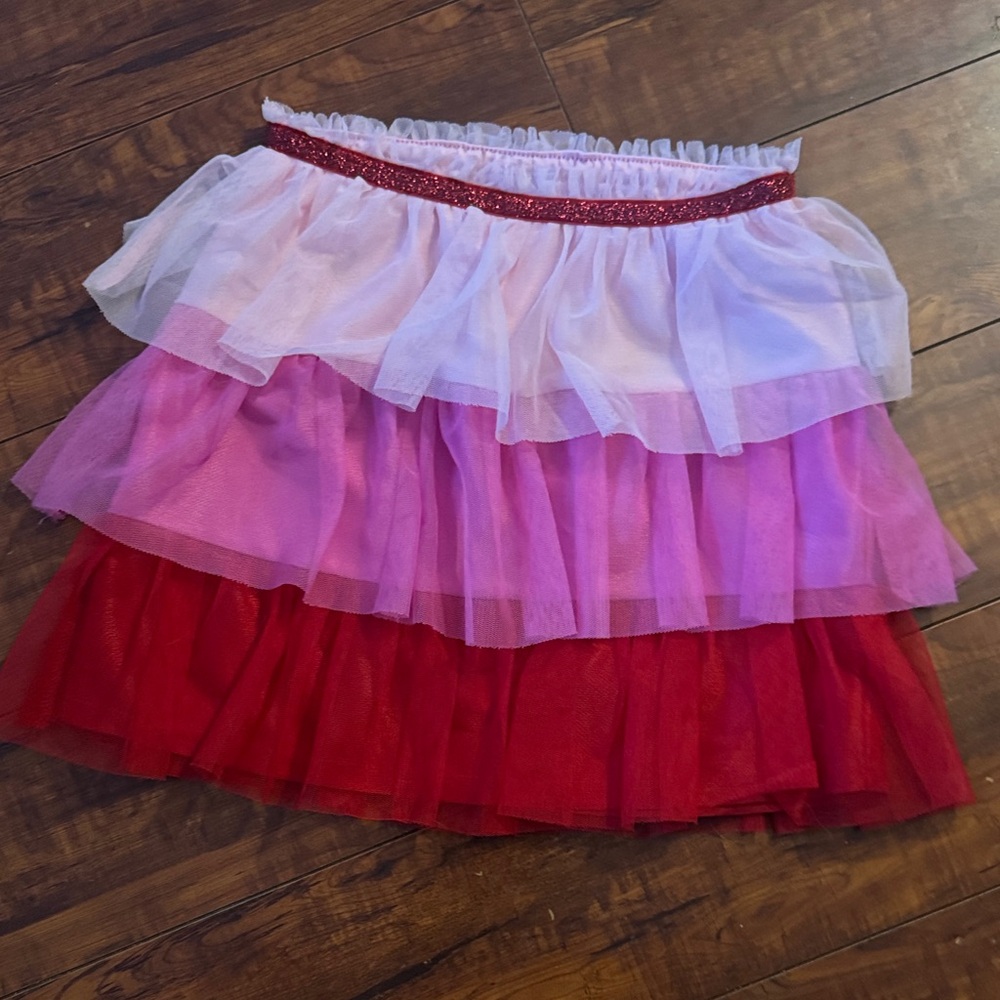 Red and Pink Layered Tulle Skirt